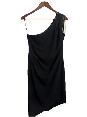 White House Black Market One Shoulder Asymmetrical Minimalist Black Dress Sz 6
